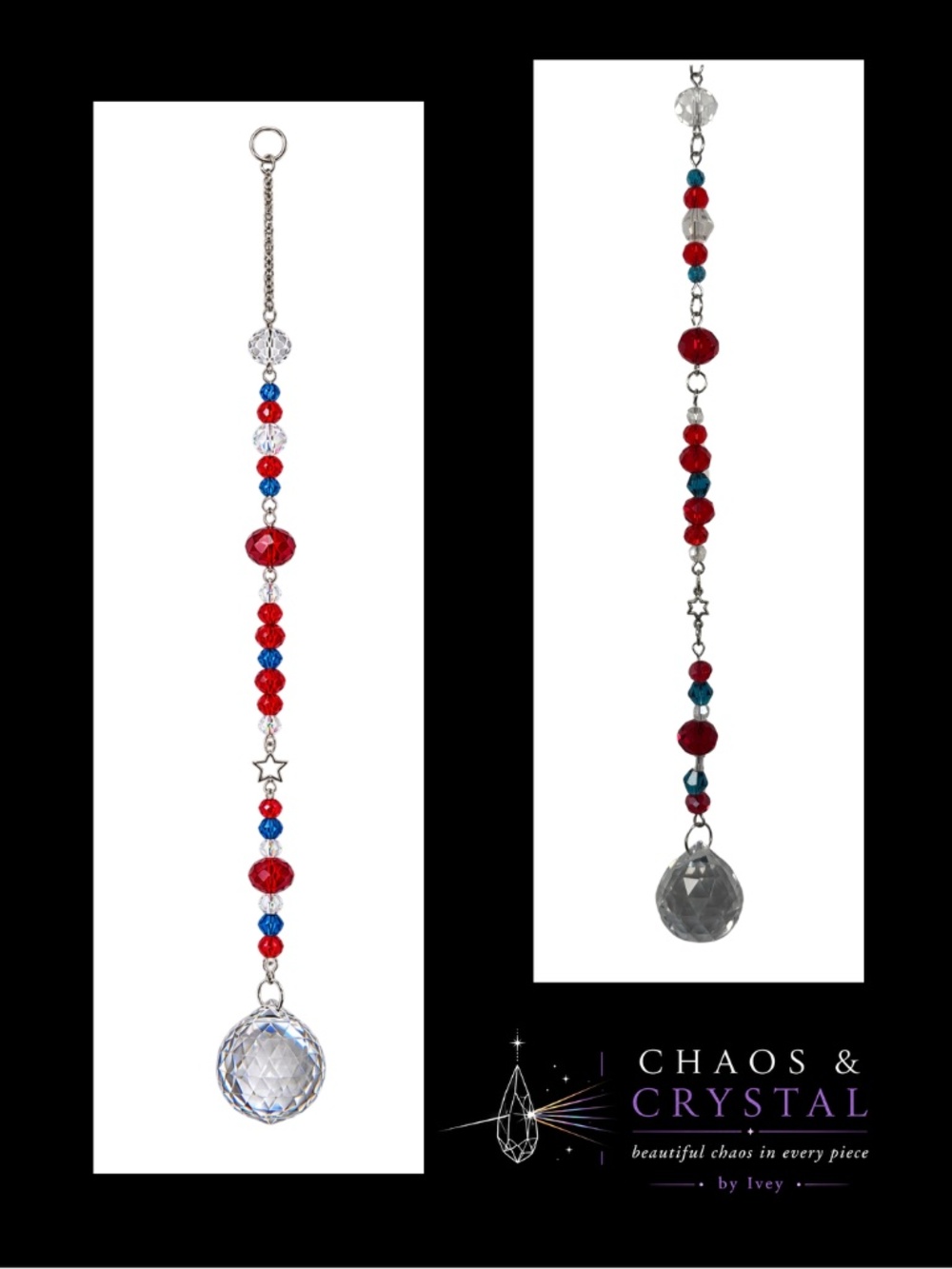 Handcrafted Sun Catcher Red Blue Round Drop